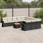 vidaXL Salon de jardin 12 Pièces avec coussins noir résine tressée