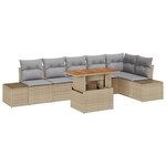 vidaXL Ensemble de salle à manger jardin 7 pièces avec coussins Beige Poly Rotin Acacia