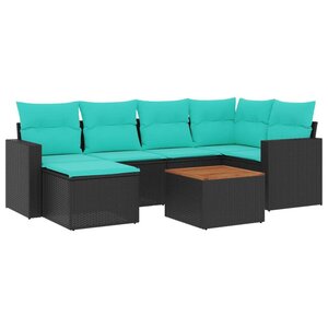 vidaXL Salon de jardin 7 Pièces avec coussins noir résine tressée