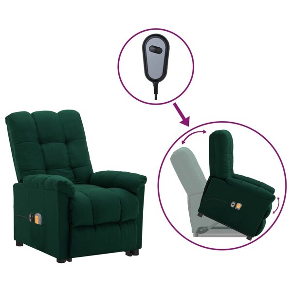 vidaXL Fauteuil de massage Vert foncé Tissu