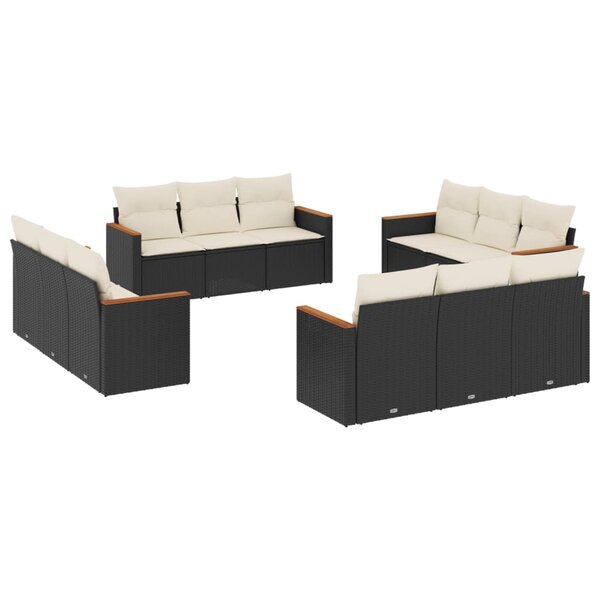 vidaXL Salon de jardin 12 Pièces avec coussins noir résine tressée