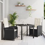 vidaXL Set de salle à manger de jardin 3 pièces avec coussins rattan poly noir