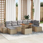 vidaXL Set de jardin 8 pièces avec coussins Beige en poly rotin et acacia