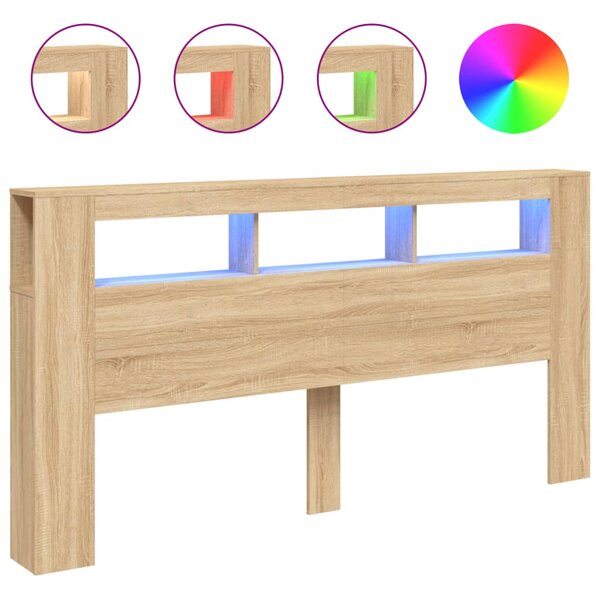 vidaXL Tête de lit à LED chêne sonoma 200x18 5x103 5cm bois ingénierie