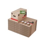Pack and Move- Lot 60 Cartons Déménagement Premium - 60 X 30 X 30 - Extrême Résistance 25KG - Réutilisable - Poignées Renforcées - 3 Adhésifs Offerts