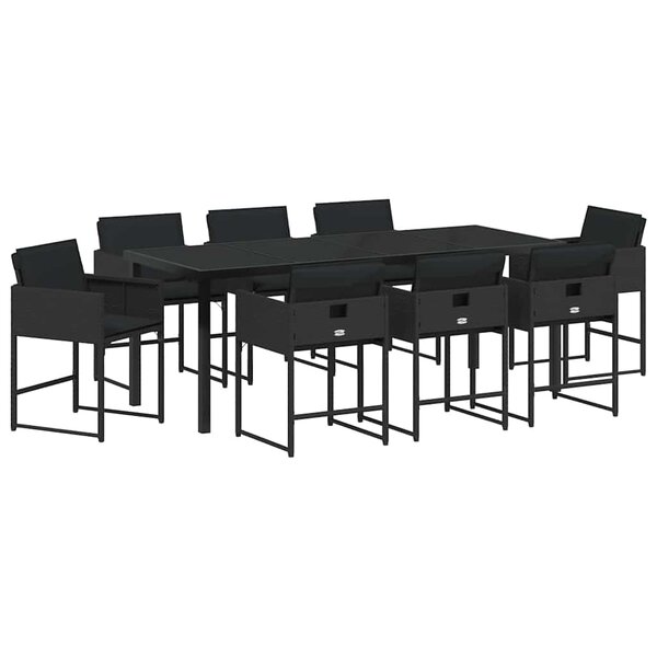 vidaXL Ensemble de salle à manger pour jardin 9 Pièces Noir polyrotin