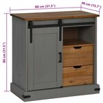 vidaXL Buffet HALDEN porte coulissante gris 80x40x80 cm bois massif