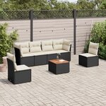 vidaXL Salon de jardin 7 Pièces avec coussins noir résine tressée