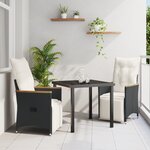 vidaXL Ensemble de salle à manger de jardin 3 pièces avec coussins noir poly rotin