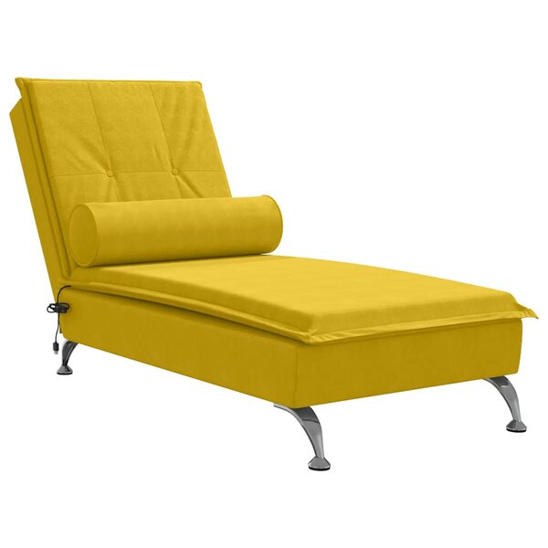 vidaXL Chaise longue de massage avec traversin jaune velours