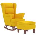 vidaXL Fauteuil à bascule à oreilles en velours jaune bois massif