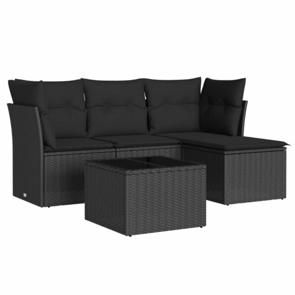 vidaXL Salon de jardin 5 Pièces avec coussins noir résine tressée