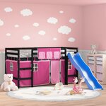 vidaXL Lit mezzanine enfants et rideaux rose 90x200cm bois pin massif