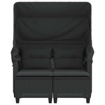 vidaXL Canapé de jardin 2 places avec auvent et tabourets noir rotin