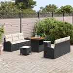 vidaXL Ensemble de canapé de jardin avec coussin 9 Pièces Noir et Crème