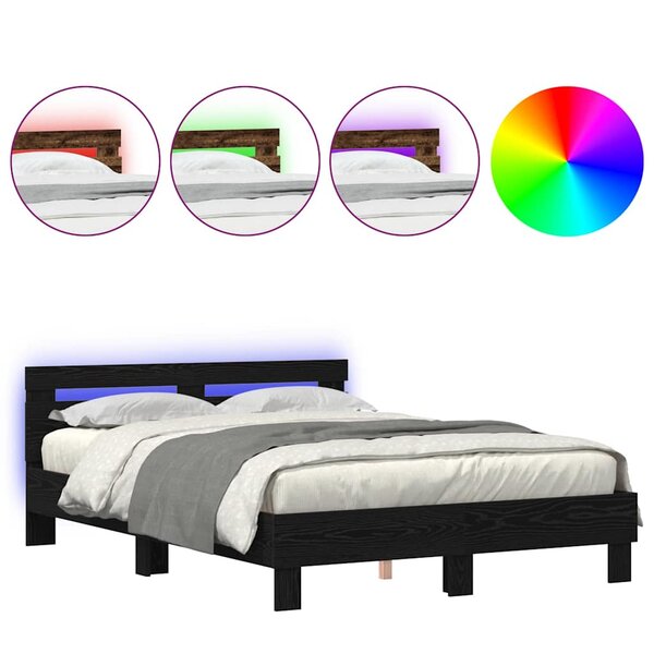 vidaXL Cadre de lit Chêne noir 140 x 200 cm Bois d'ingénierie