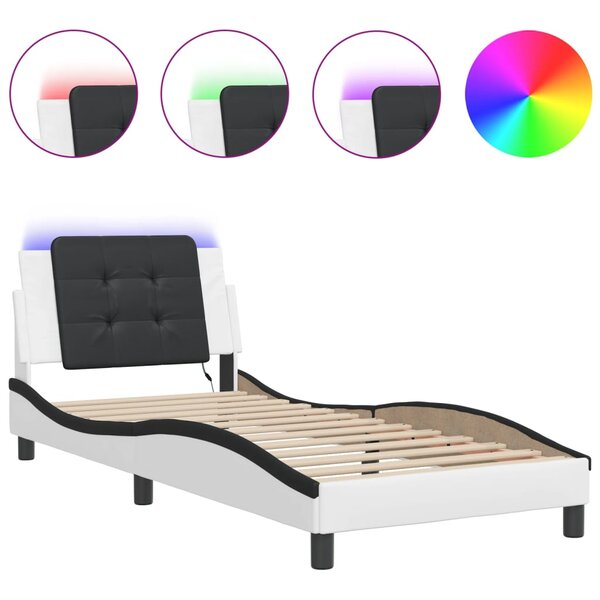 vidaXL Cadre de lit avec lumières LED blanc noir 90x200 cm similicuir
