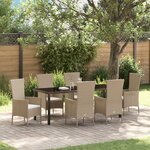 Set repas jardin vidaXL 7 pièces avec coussins Beige Rattan Poly