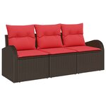 vidaXL Ensemble de canapé de jardin 3 Pièces Marron et rouge Poly rotin