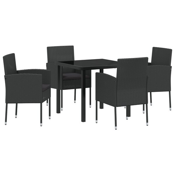 vidaXL Set de salle à manger de jardin de 5 pièces avec coussins en rattan poly noir