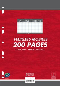 Feuilles Simples 200 Pages A4 90g Petits Carreaux CONQUÉRANT