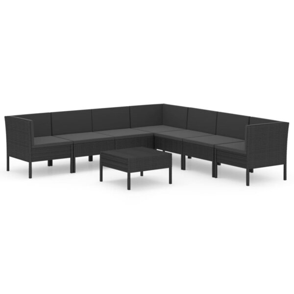 vidaXL Salon de jardin 8 Pièces avec coussins résine tressée noir