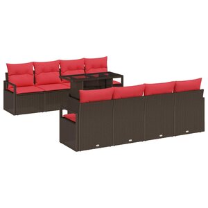 vidaXL Ensemble de canapé de jardin 9 Pièces Marron et rouge polyrotin