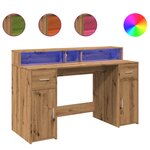 vidaXL Bureau avec lumières LED chêne artisanal bois d'ingénierie