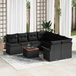 vidaXL Ensemble de Canapé de Jardin 9 Pièces avec Coussins Noir Poly Rattan Acacia