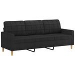 vidaXL Canapé 3 places avec oreillers décoratifs noir 180 cm tissu