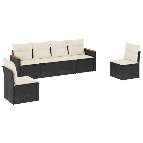 vidaXL Salon de jardin 6 Pièces avec coussins noir résine tressée