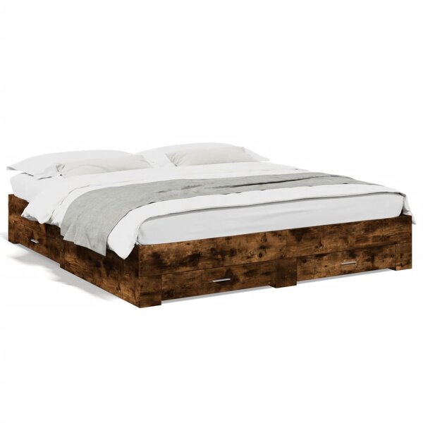 vidaXL Cadre de lit avec tiroirs sans matelas chêne fumé 180x200 cm