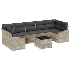 vidaXL Ensemble de Canapé de Jardin 8 pièces avec Coussins Gris Clair Poly Rattan