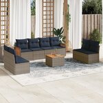 vidaXL Salon de jardin 9 Pièces avec coussins gris résine tressée