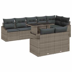 vidaXL Ensemble de canapé de jardin avec coussin 9 Pièces Gris polyrotin