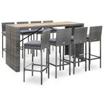 vidaXL Ensemble de bar d'extérieur 9 Pièces poly rotin bois d'acacia Gris
