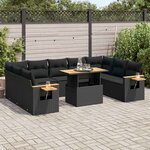 vidaXL Salon de jardin 10 Pièces avec coussins noir résine tressée acacia