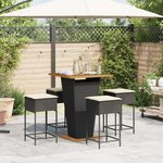 vidaXL Ensemble de bar de jardin 5 Pièces avec coussins noir poly rotin