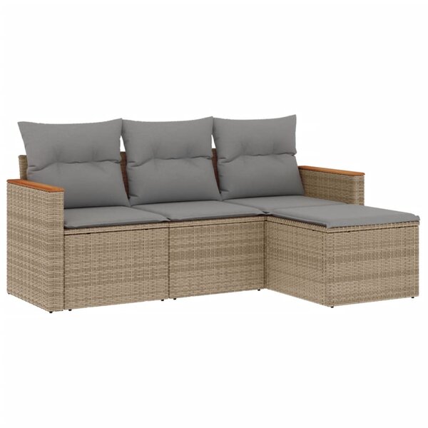 vidaXL Salon de jardin avec coussins 4Pièces mélange beige résine tressée