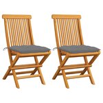 vidaXL Chaises de jardin et coussins gris lot de 2 Bois de teck massif