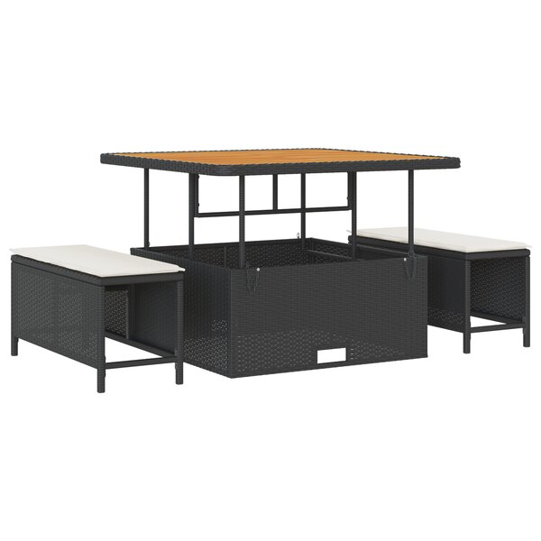 Ensemble de salle à manger de jardin 3 pièces avec coussins Rattan Poly Noir Acacia