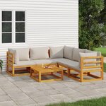 vidaXL Salon de jardin 6 Pièces avec coussins gris clair bois massif