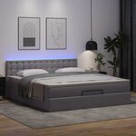 vidaXL Lit ottoman avec matelas & LED Gris 180x200cm similicuir