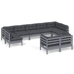 Salon de jardin meuble d'extérieur ensemble de mobilier 9 pièces avec coussins gris bois de pin solide 02_0017988
