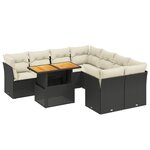 vidaXL Salon de jardin 9 Pièces avec coussins noir résine tressée