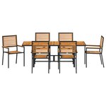 VidaXL Ensemble Salle à Manger Jardin 7 Pièces Noir Poly Rotin Acacia