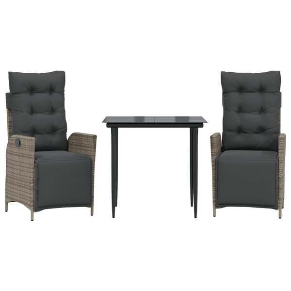 vidaXL Ensemble à manger de jardin 3 Pièces coussins gris résine tressée