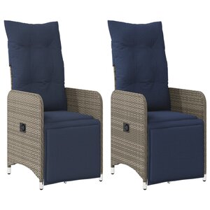 vidaXL Lot de 2 chaises de jardin inclinables avec coussins en résine tressée grise