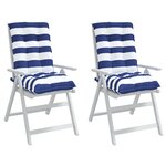 vidaXL Coussins de chaise à dossier bas lot de 2 rayures bleu/blanc