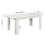 Table repas blanc lavé 160x90 4 chaises velours gris
